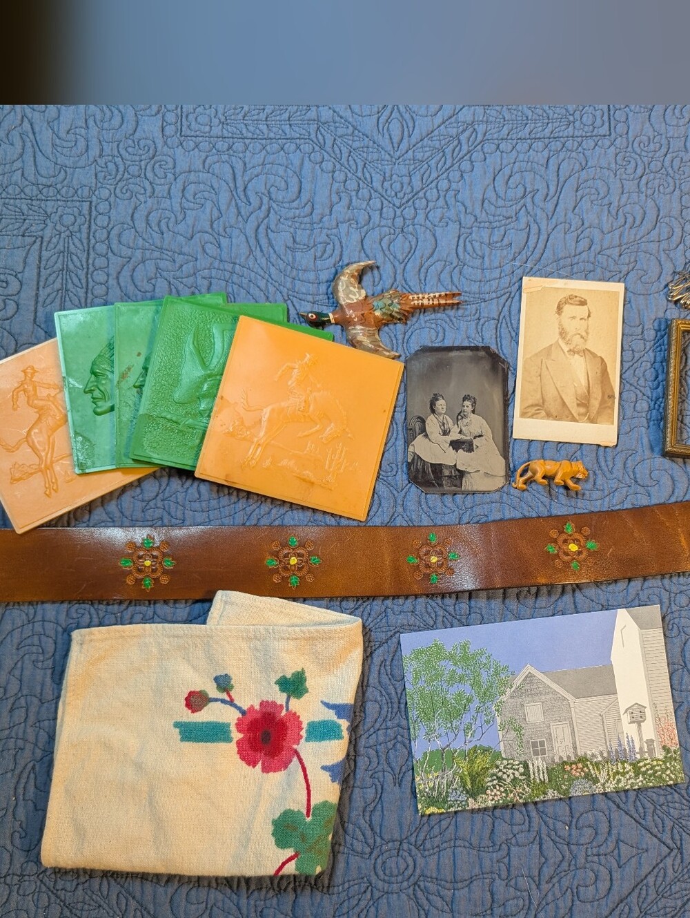 Vintage Fun Grab Bag Photos Embossed Tiles Brass Frame Leather Belt Journal‎ Lot